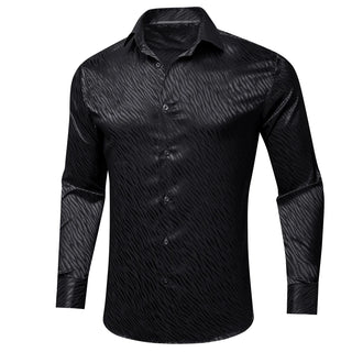 Black Plaid Ripple Silk Men's Silk Long Sleeve Shirt