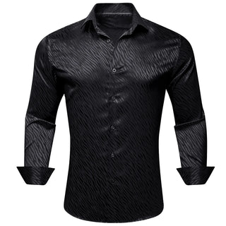 Black Plaid Ripple Silk Men's Silk Long Sleeve Shirt