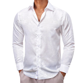 White Paisley Silk Long Sleeve Shirt