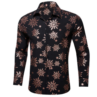 Christmas Black Golden Snowflake Novelty Silk Long Sleeve Shirt
