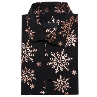 Christmas Black Golden Snowflake Novelty Silk Long Sleeve Shirt