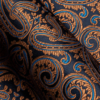 Brown Blue Woven Paisley Silk Long Sleeve Shirt