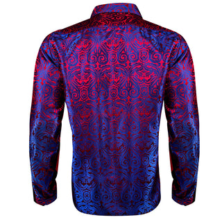 Blue Red Paisley Silk Long Sleeve Shirt