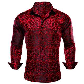 New Red Paisley Jacquard Long Sleeve Shirt