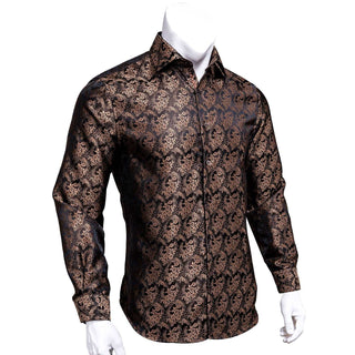 Brown Floral Silk Long Sleeve Shirt