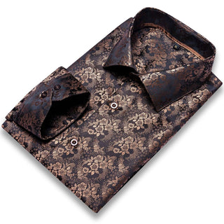 Brown Floral Silk Long Sleeve Shirt