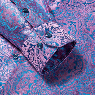 Shining Purple Blue Paisley Long Sleeve Shirt