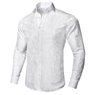 New Pure White Paisley Silk Long Sleeve Shirt