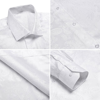 New Pure White Paisley Silk Long Sleeve Shirt