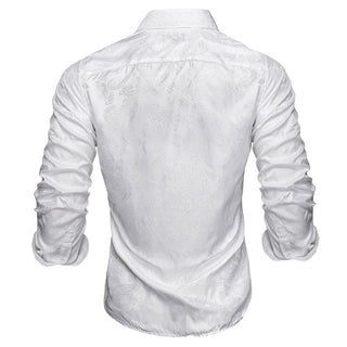 New Pure White Paisley Silk Long Sleeve Shirt