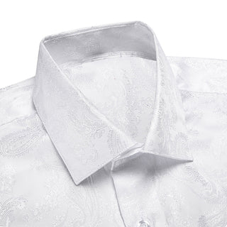 New Pure White Paisley Silk Long Sleeve Shirt