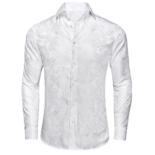 New Pure White Paisley Silk Long Sleeve Shirt