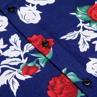 Blue Red White Floral Silk Long Sleeve Shirt
