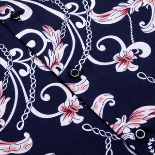 Blue Pink Floral Silk Long Sleeve Shirt
