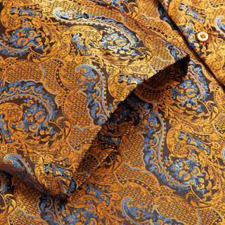 New Golden Blue Paisley Silk Short Sleeve Shirt
