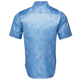 Sky Blue Paisley Silk Short Sleeve Shirt