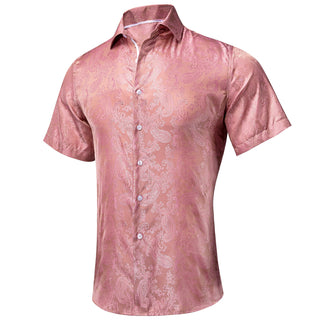 Pale Pink Paisley Silk Short Sleeve Shirt