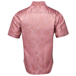 Pale Pink Paisley Silk Short Sleeve Shirt
