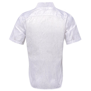 White Paisley Silk Short Sleeve Shirt