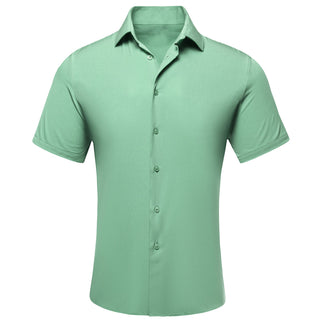 Mint Green Solid Silk Short Sleeve Shirt