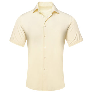 Light Yellow Solid Silk Short Sleeve Shirt