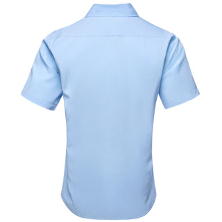 Sky Blue Solid Silk Short Sleeve Shirt
