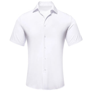White Solid Silk Short Sleeve Shirt