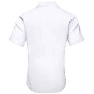 White Solid Silk Short Sleeve Shirt