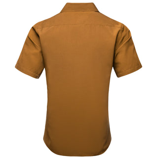 Brown Solid Silk Short Sleeve Shirt