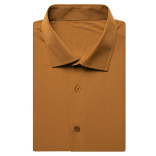 Brown Solid Silk Short Sleeve Shirt