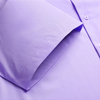 Lilac Purple Solid Silk Short Sleeve Shirt