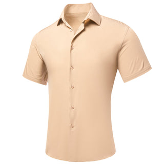 Wheat Solid Silk Short Sleeve Shirt