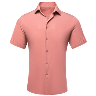 Pink Solid Silk Short Sleeve Shirt