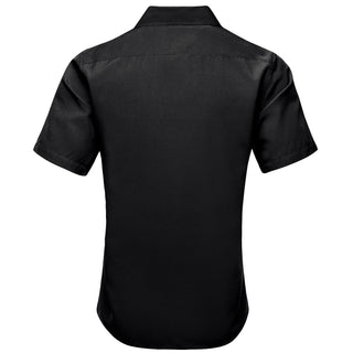 Black Solid Silk Short Sleeve Shirt