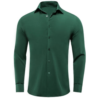 Solid Emerald Green Stretch Silk Long Sleeve Shirt