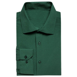 Solid Emerald Green Stretch Silk Long Sleeve Shirt