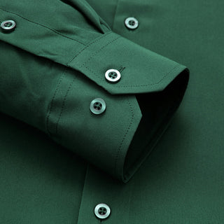 Solid Emerald Green Stretch Silk Long Sleeve Shirt