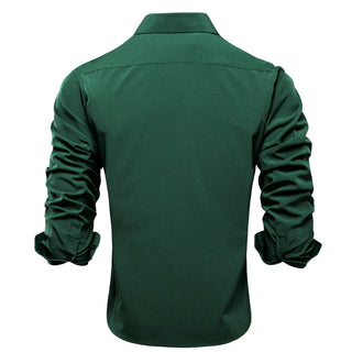 Solid Emerald Green Stretch Silk Long Sleeve Shirt