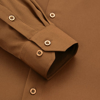 Solid Brown Stretch Silk Long Sleeve Shirt
