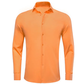 Solid Light Orange Satin Silk Long Sleeve Shirt