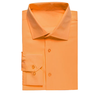 Solid Light Orange Satin Silk Long Sleeve Shirt
