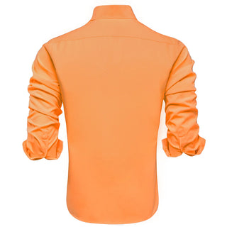 Solid Light Orange Satin Silk Long Sleeve Shirt