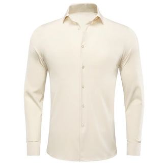 Milk White Solid Stretch Long Sleeve Shirt