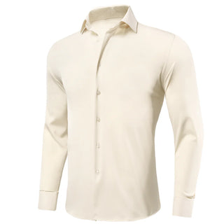 Milk White Solid Stretch Long Sleeve Shirt