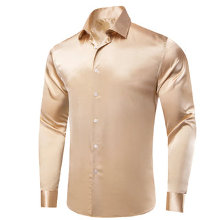 Champagne Solid Satin Silk Long Sleeve Shirt