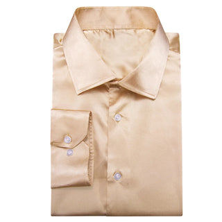 Champagne Solid Satin Silk Long Sleeve Shirt