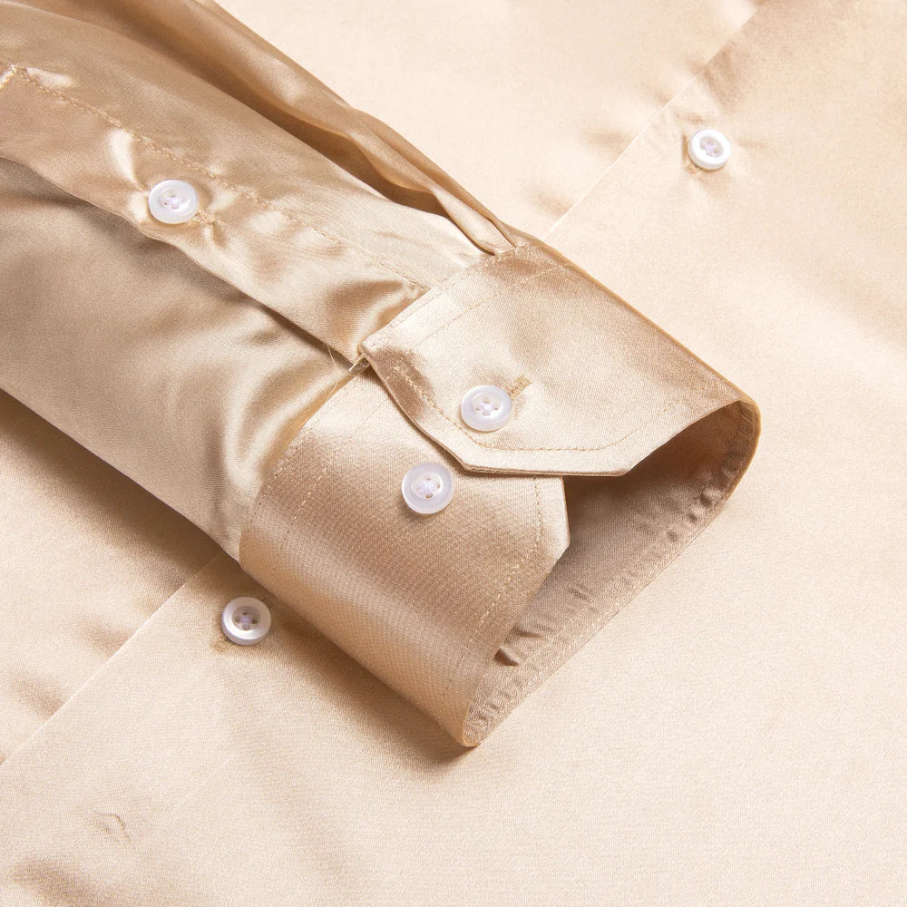 Champagne Solid Satin Silk Long Sleeve Shirt – Modern Man Boutique