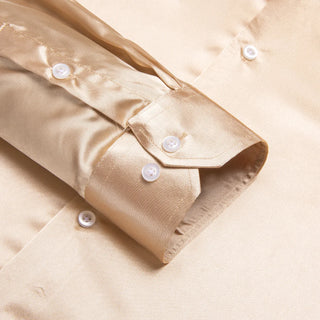 Champagne Solid Satin Silk Long Sleeve Shirt