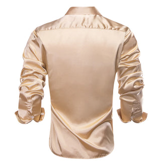 Champagne Solid Satin Silk Long Sleeve Shirt