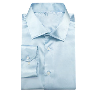 Sky Blue Satin Silk Long Sleeve Shirt